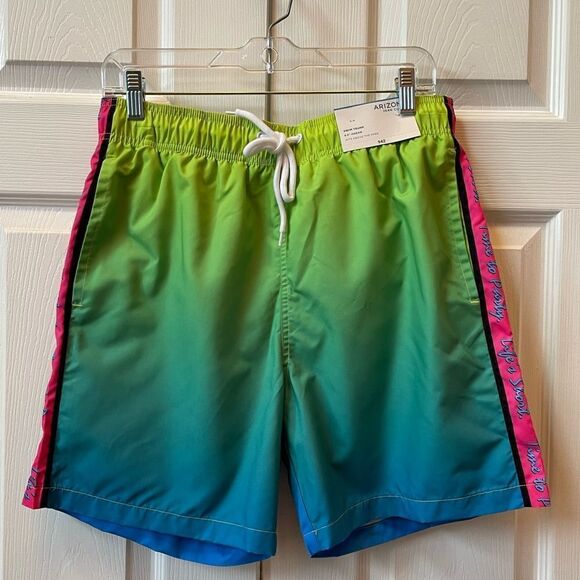 GREEN/BLUE/PINK PARTY SWIM TRUNK BY ARIZONA SIZE MEDIUM NWT - Picture 1 of 4